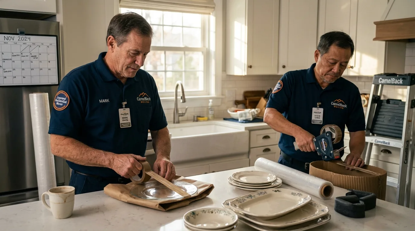 Professional crew packing kitchen dishware in Germantown, MD